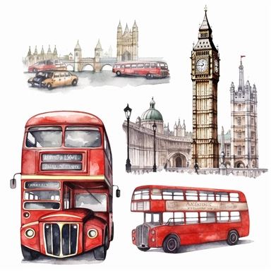 1 detailed travel clipart London in the style of Watercolor clip art, clipart, on a white background