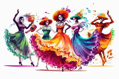 Grupo de Danza y Baile Centeotl, dia de los muertos, dance, colorful, paint, white background, clipart