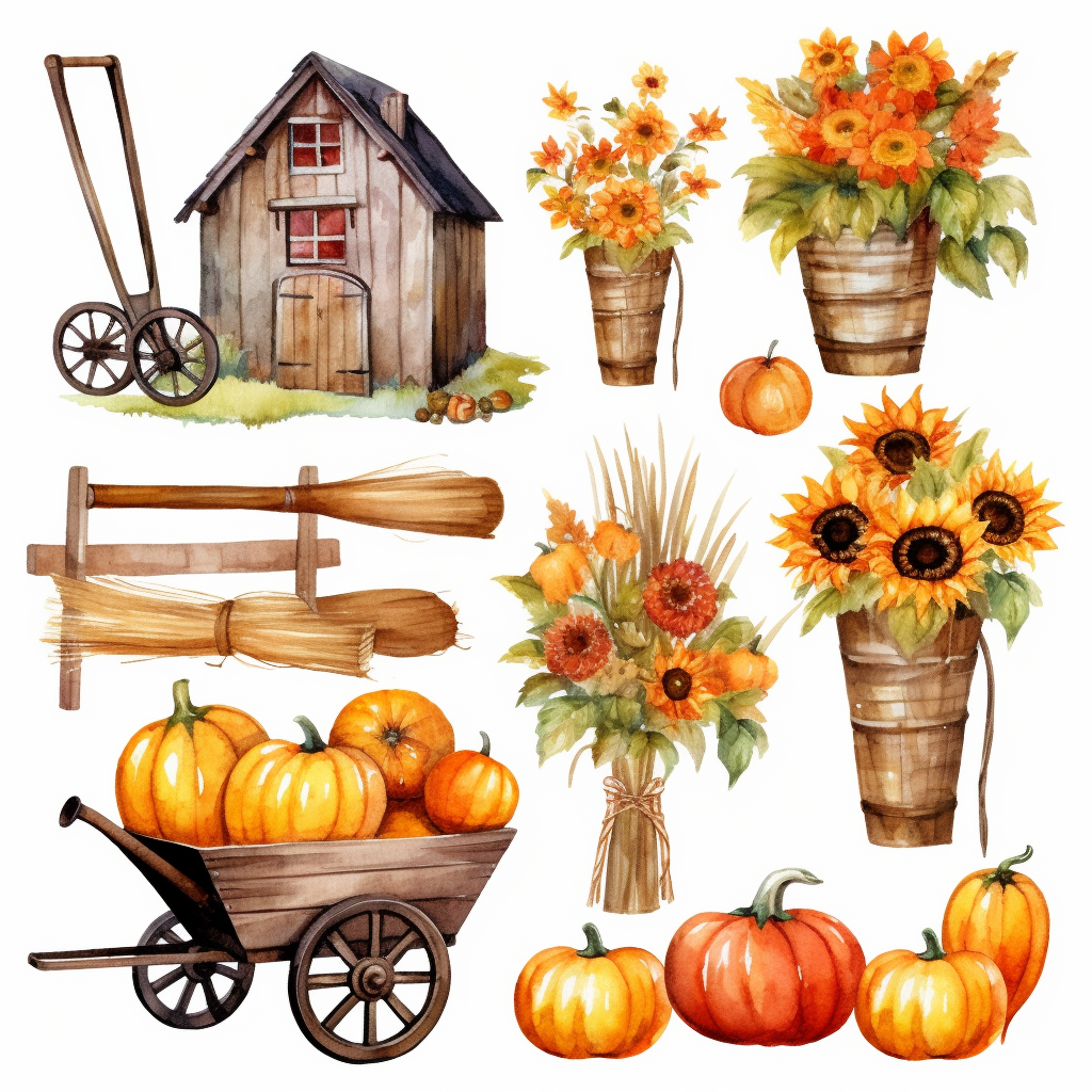 Set of autumn farm elements and products isolated on white background ...