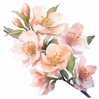 hyperrealism clipart , peach flowers, white background, watercolor style, farmhouse chic, tempera clipart