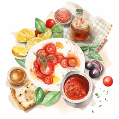 watercolour illustration of Italian food, clipart