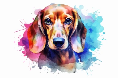 Watercolor, Bassetoodle Mammal, clipart, hd, on a white background, spaced out