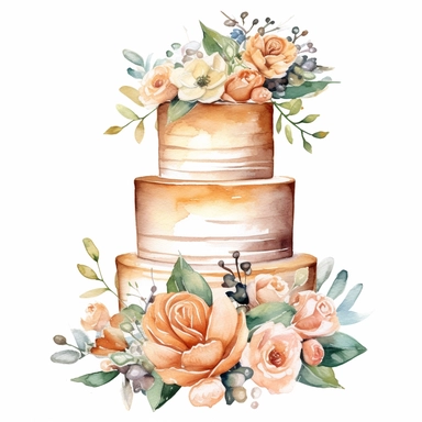 Watercolor cake boho bride wedding Clip Art , illustration, sublimation, white background for removing background
