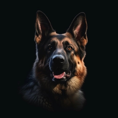 clipart vector image with black background of a hyper realistic high definition 4k photograph of a german shepherd dog