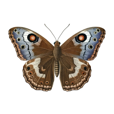Banded Owl Butterfly, Caligo atreus, vintage naturalist clip art, white background