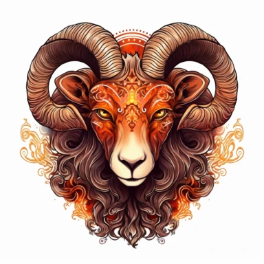 old style fire aries zodiac, vector design illustration, in the style of detailed heavy metal embroidery, hand-painted details, Horoscope Clipart, isolated white background