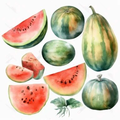 melons clipart set isolated on white, watercolor, - - no photograph