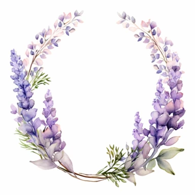 watercolour floral oval frame, in the style of watercolour, clipart, digital lavender colour, pastel, white background