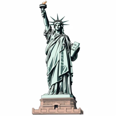 clipart style image of the statue of liberty, showing full statue, white background
