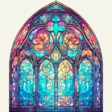 an intricate stained glass window design clipart, in the style of pastel gothic, #screenshotsaturday, reimagined religious art, multiple shapes,islamic art and architecture, watercolor illustrations, no background