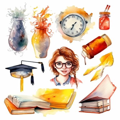 icon set, student, graduated from high school, watercolors, Element, clipart, on white background
