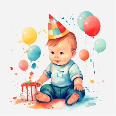 cute one year old baby first birthday clipart, single clipart, high resolution, vibrant colors, 8k