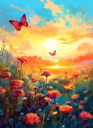 butterflies on a flower field, in the style of 2d game art, nostalgic paintings, 32k uhd, colorful dreamy watercolor scenes, adventure pulp, classical, historical genre scenes, rough-edged 2d animation, watercolor clipart
