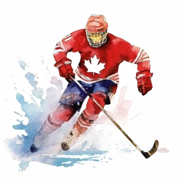 a Canada Ice Hockey in the style of watercolour clipart with detailed brush strokes