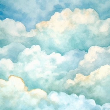 aqua clipart, Watercolor paper, pale colors, gold striated, summer clouds, romantic, white background , pre-raphaelite, abstract