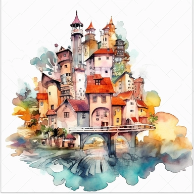 clip art watercolor, Future city, home, Full HD watercolor design, intricate details, colorful design, white background, smooth design, 8k