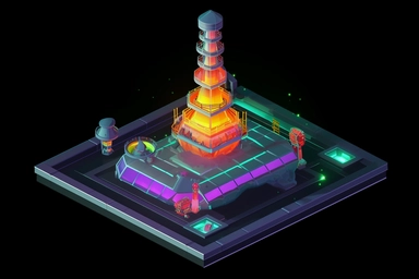 isometric game sprite, clipart, futuristic launch pad concept, gaming asset, sci-fi, fun, creative, cartoon render, hyper-detailed, bright colors, black background, inspired by one random famous product designer, inspired by one random famous sci-fi movie, inspired by one famous architect, inspired by one random famous artist, inspired by one famous architect