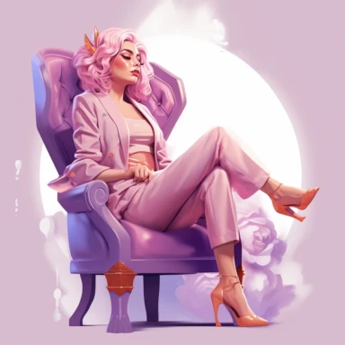 boss lady clipart fashion illustration sitting in a throne pastel pink purple orange gradient glam outfit