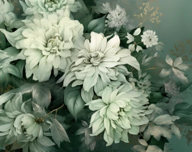 mint green pastel vector clipart flowers, in the style of dark white and light emerald, victorian-inspired illustrations, detailed botanical studies, nick alm, jeannette guichard-bunel, sterling silver highlights, hand-painted details