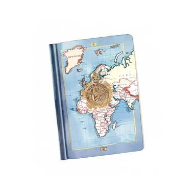 Travel Watercolor Clipart, A pale blue Passport with a world map pattern girly, single object, isolated on white background, highly detailed, hand painted watercolor illustration by Cath Kidston, Emma Bridgewater,white background for removing background--no text shadow font watermark