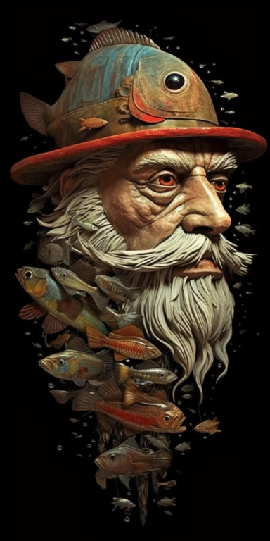 handcarved wood clipart of hipster fisherman