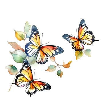 watercolor butterflies ion intertwined branches, clipart, white background, page border style--q2--v5.1--s1000