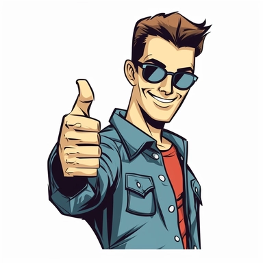 a cool guy giving thumbs up, clipart, cartoon, high contrast, vector illustration, media intrusion art, animated gifs, White background
