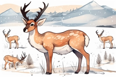 Cute Pronghorn antelope in christmas Day clipart, cartoon, white background,