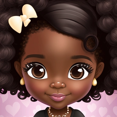 Portrait of Adorable happy Black girl with cute hair, beautiful birthday background, depth of field, African American Chibi doll, black history month, clipart