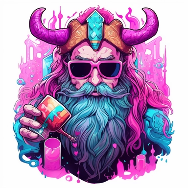synthwave-styled drunk Viking, watercolor , in the style of dan mumford, light magenta, tropical symbolism, cute and colorful, transparent layers, rounded, vibrant and colorful, clipart, white background, high detail, individual elements