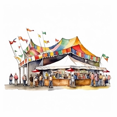 Beer Tent, beer festival, full color, clipart, watercolor illustration, single object, high definition 8k, white background for removing background