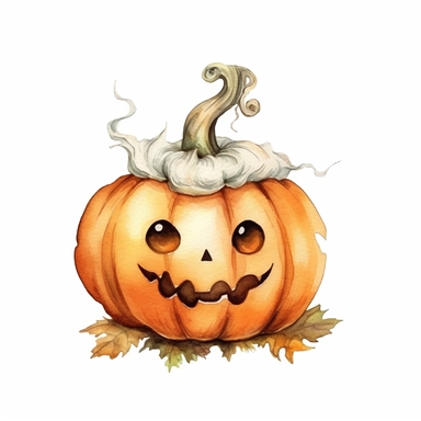 Halloween pumpkin, funny face, watercolor illustration for kids and children, clipart, sublimation, white background