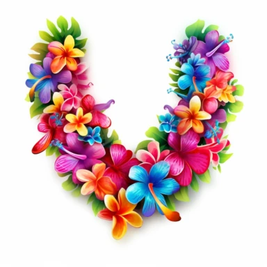 a colorful Flower lei hanging around someones neck for digital clipart
