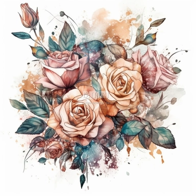 clipart, front view, sharp focus, ornate, whimsical nursery illustration of a magical mystical roses in soft watercolor, isolated on a solid white background