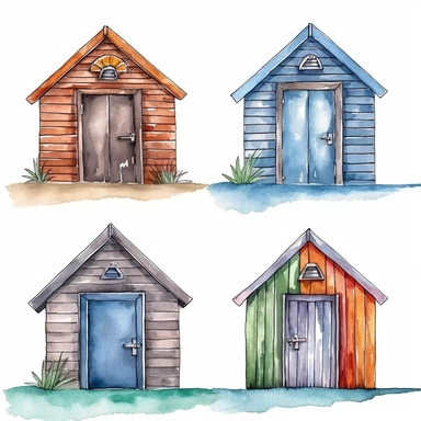 Beach Hut Watercolor Sublimation Clipart, Clipart, white background, no watermark, no text, no word