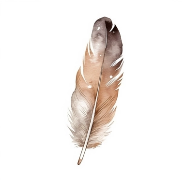 an aesthetic watercolor sticker of a feather pen. Watercolor. Clipart. Faded beige color palette. White background. Artistic illustration. Minimal. Hand-drawn.