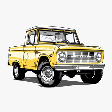 Style clipart, on a white background, vector, vector illustration, Springtime Yellow, 1966 Ford Bronco Half Cab Pickup, svg