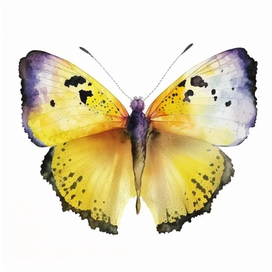 watercolor butterfly clipart, exotic flying butterfly, full yellow, bright color, no outlines, white background, no text