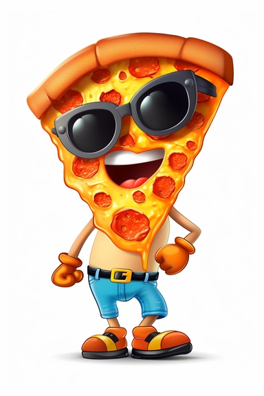 cool pizza slice clipart with feet cartoon, wearing sunglasses, with no background