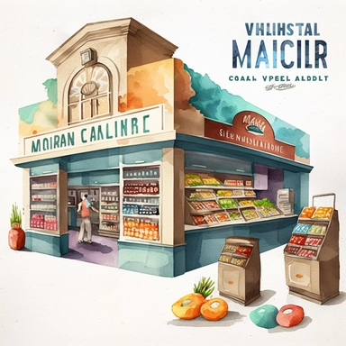 Watercolor Grocery Store Inside Clipart