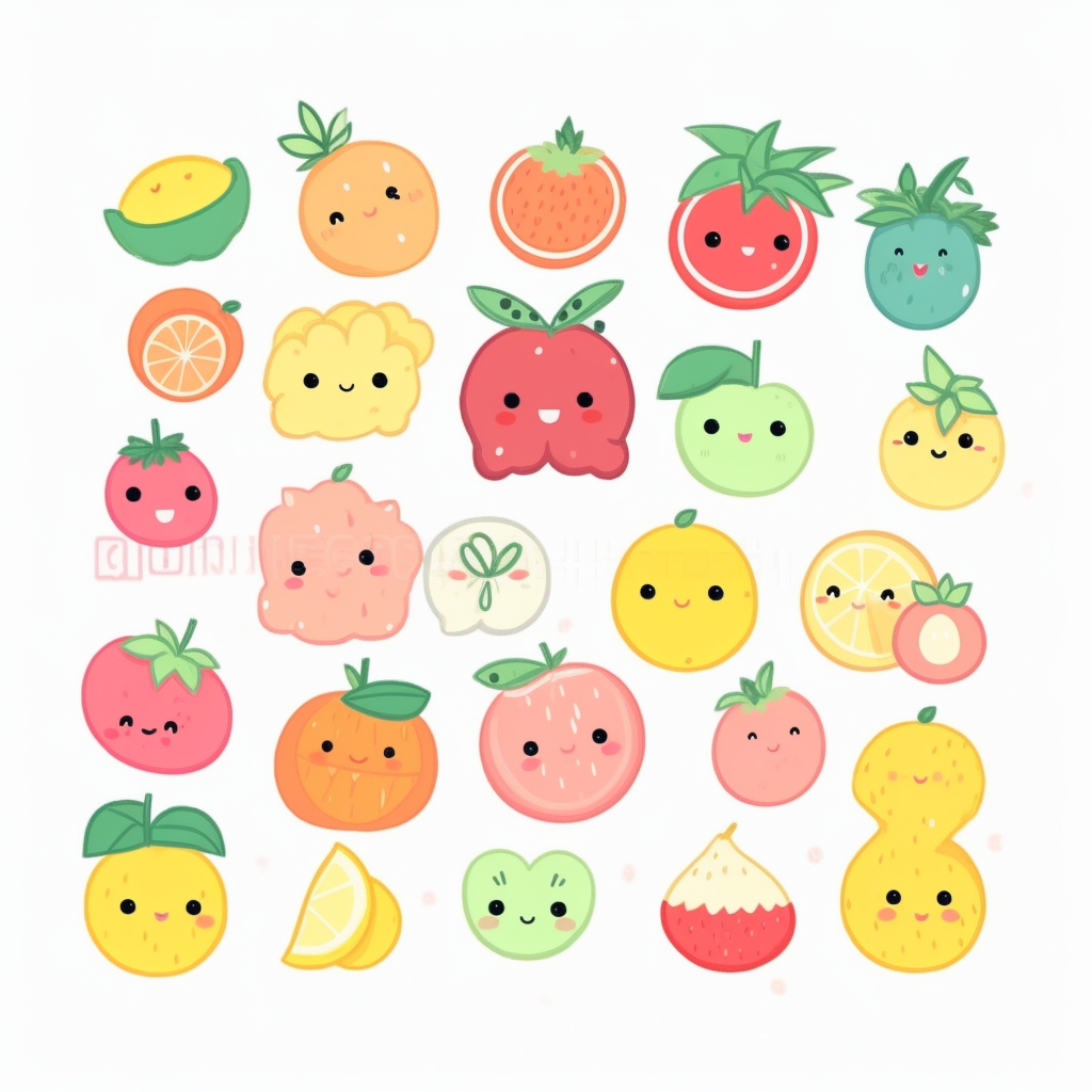 clipart collection of kawaii fruit such as blueberry, grapefruit, fig ...