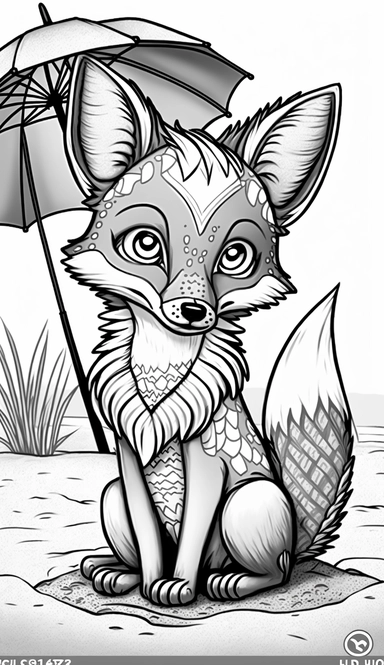 fox sitting on a beach towel with and umbrella at the beach for children’s coloring book, cartoon style, thick lines, no shading assasinmonkey, duplicate faces, blurry, drawing, cartoon, illustration, painting, concept art, cgi, unreal, anime, black&white, b&w, picture frame, deformed, bad anatomy, disfigured, poorly drawn face, mutation, mutated, extra limb, poorly drawn hands, done by bad-artist, ugly, dazed, 3D render, 3D game, 3D game scene, 3D character, mosaic, painting, digital art, anime