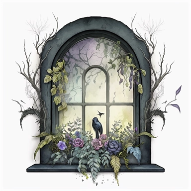 watercolor clipart goth window with plants closed