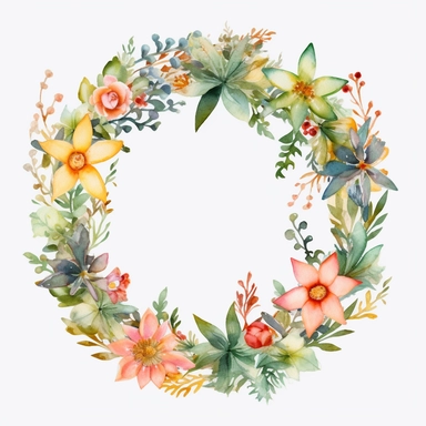 watercolor Christmas wreath decorated with stars flowers Realistic full-body cartoon png in 32K UHD. Cute. 15cm thick frame. No shadows on 8k background with realistic watercolor. And detailed illustrations PNG clipart transparent white background
