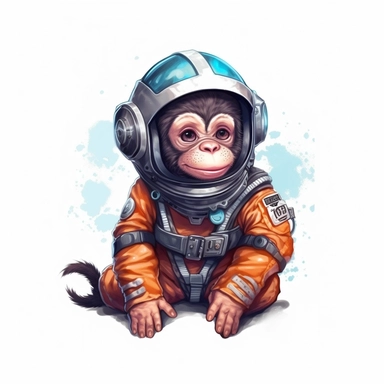 Adorable cute fantasy chimpanzee dressed like a Astronaut, nursery art, clipart image, lineart image, white background, very detailed, 8k