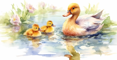 Adorable mother and baby duck, lake, countryside, pastel colours, ornamental watercolor clipart, white background, I can’t believe how beautiful this is