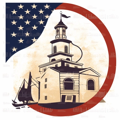 clipart image with iconic symbol, flag, and historic landmark from the American Revolution, perfect for DIY project and craft