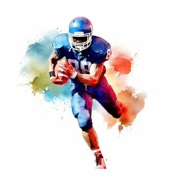 clipart, detailed watercolor, american football, player silhouette, high detail, white background