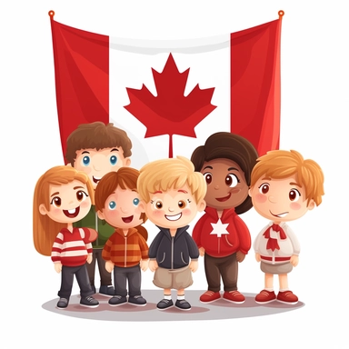 vector art of kids holding canadian flag and celebrating Canada day, clipart, white background, uhd 8k