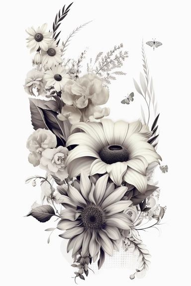 flower corner freebie floral border clipart, in the style of black and white realism, yellow and gray, uhd image, tattoo, monochromatic paintings, contemporary fairy tale, eye-catching detail